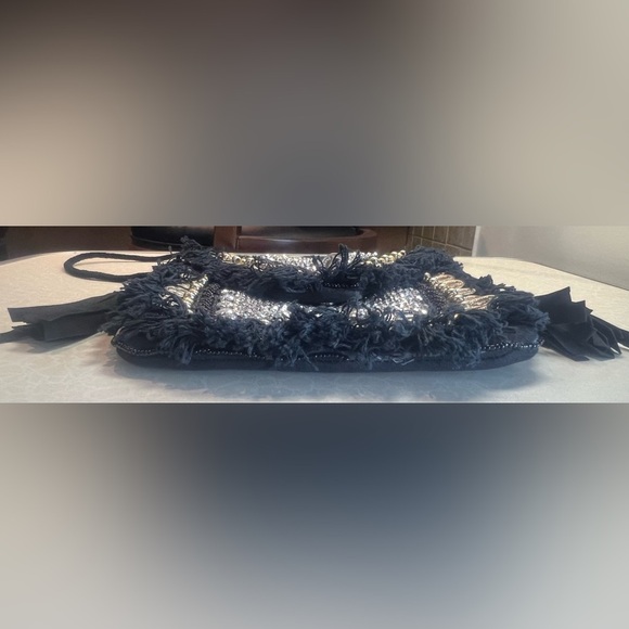 Shashi | Black Metallic Embellished Beaded Shoulder Bag - Picture 3 of 16